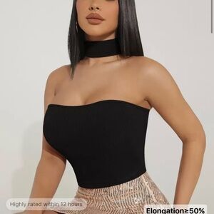 SHEIN Black Strapless Bodysuit with Choker